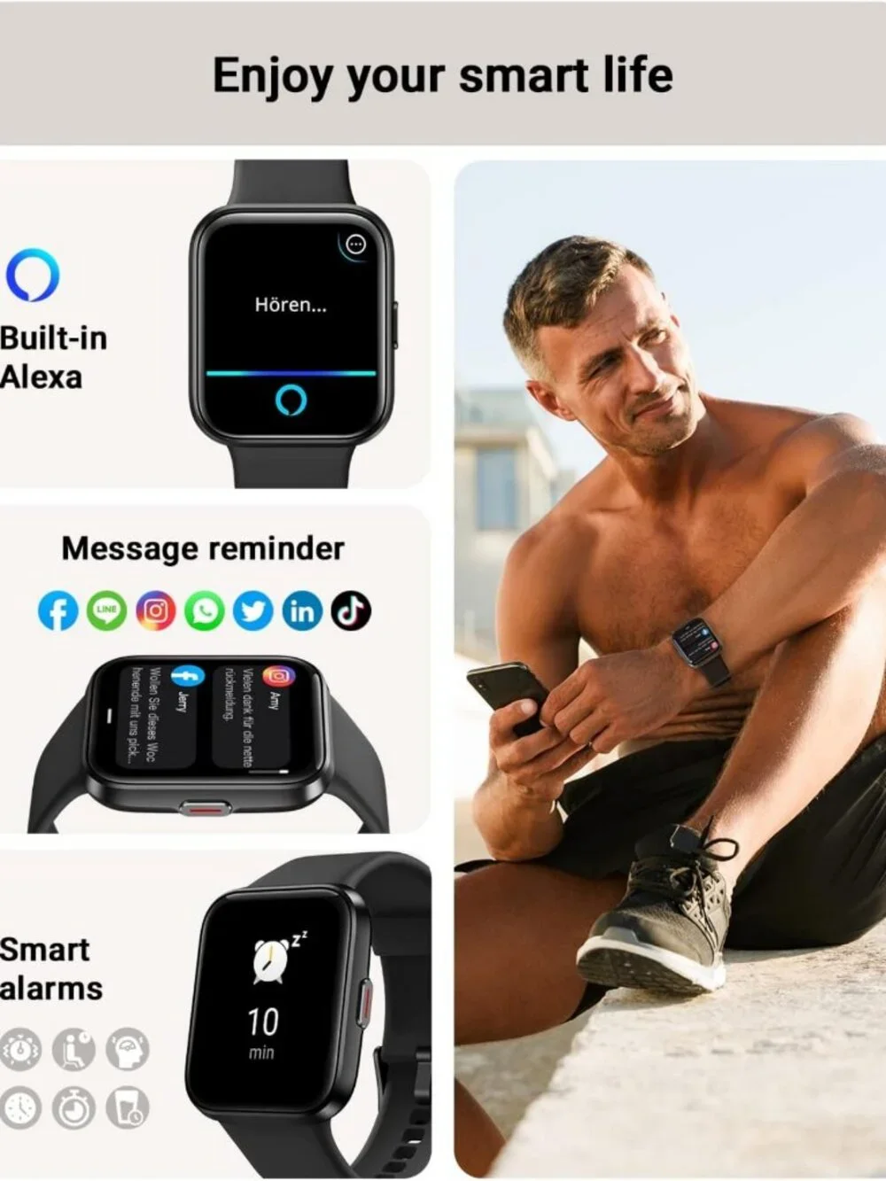 Smart Fitness Watch for Men & Women, 1.8” Touch Screen, Waterproof, Heart Rate
